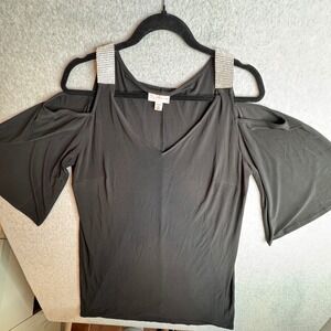 Dressbarn Dress Womans 1X Black Cold Shoulder‎ Rhinestone Strap Plus Size